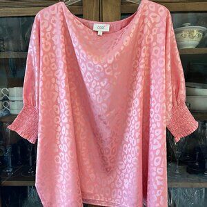 ODDY Dolman Sleeve Hot Pink Animal Print  Smocked Sleeve Top Size Small
